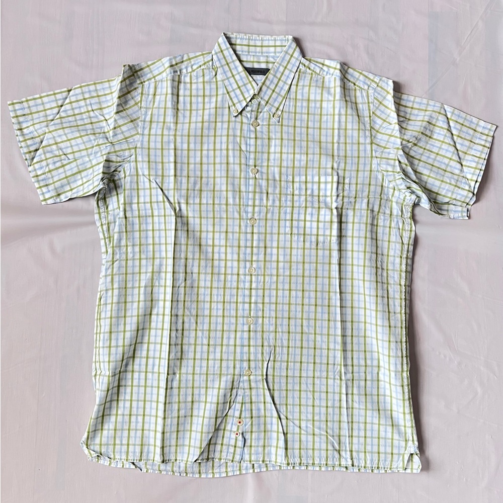 Lagerfeld Button Down Shirt Short Sleeve Green Blue Check Chest pocket Men EU43